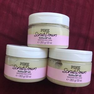 3 x PINK Coconut Oil Scrub Down Body Scrub 10 oz